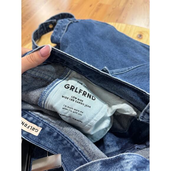 NWT GRLFRND The Lara Low Rise Wide Leg Denim Cargo Jeans Blue Women's size 25 - Picture 5 of 6